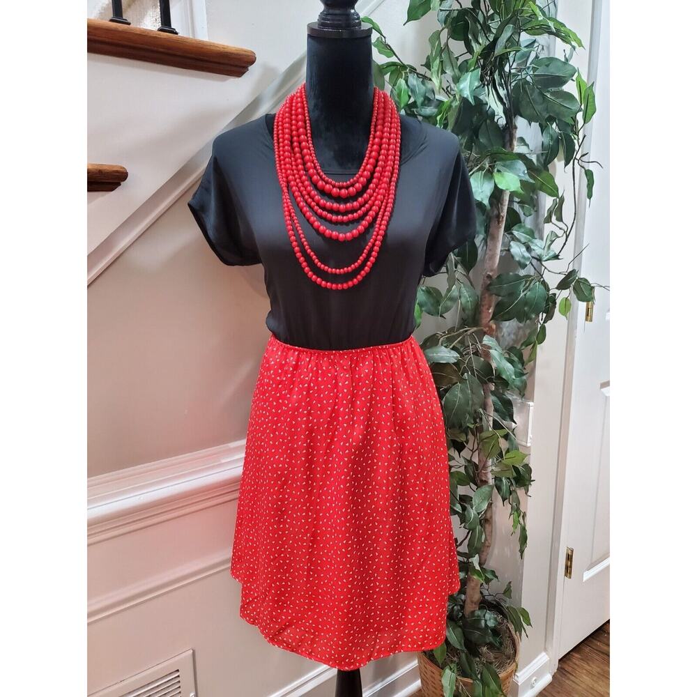 Coco Love Women's Black & Red Round Neck Short Sleeve Knee Length Dress Size M